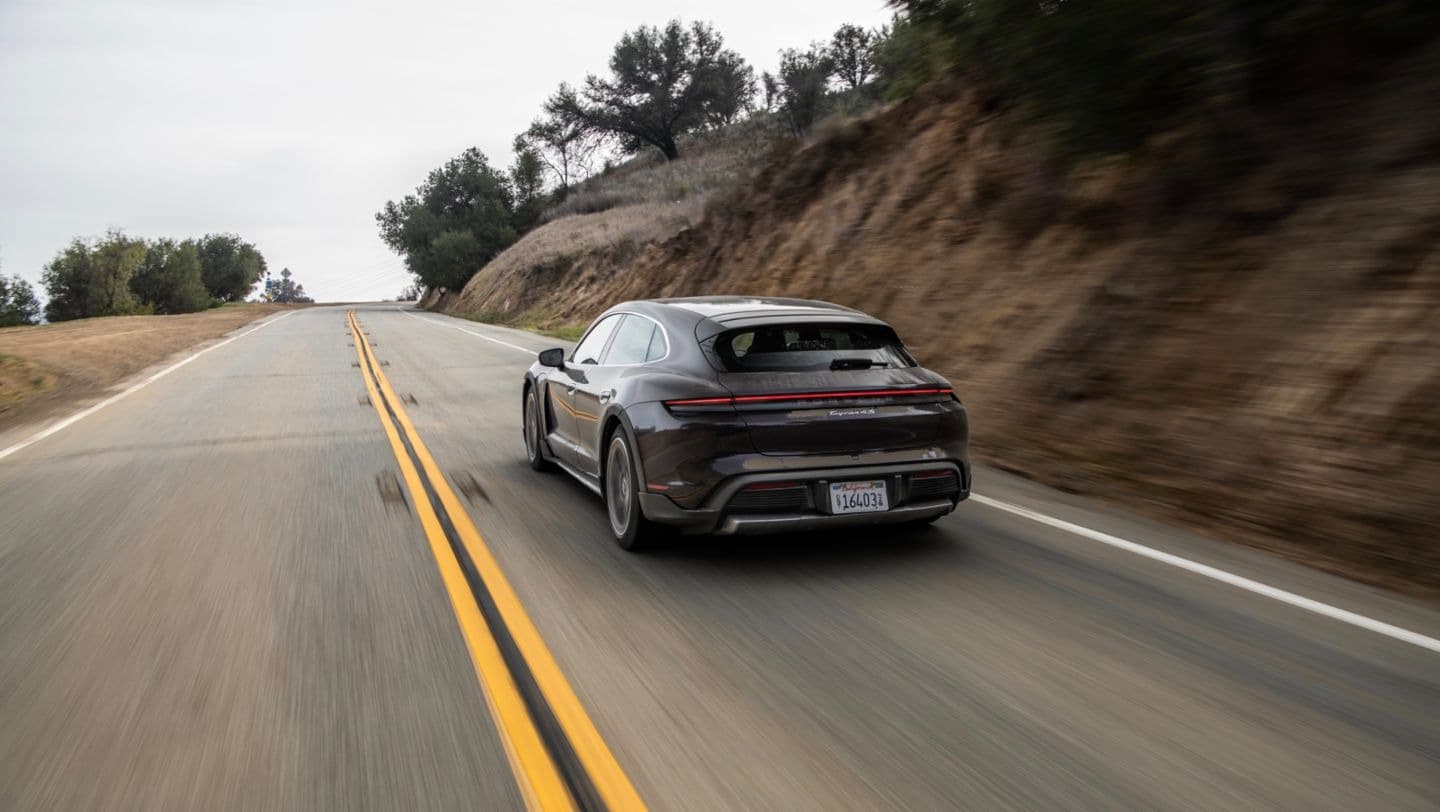 Porsche Taycan 4S Cross Turismo on a highway drive